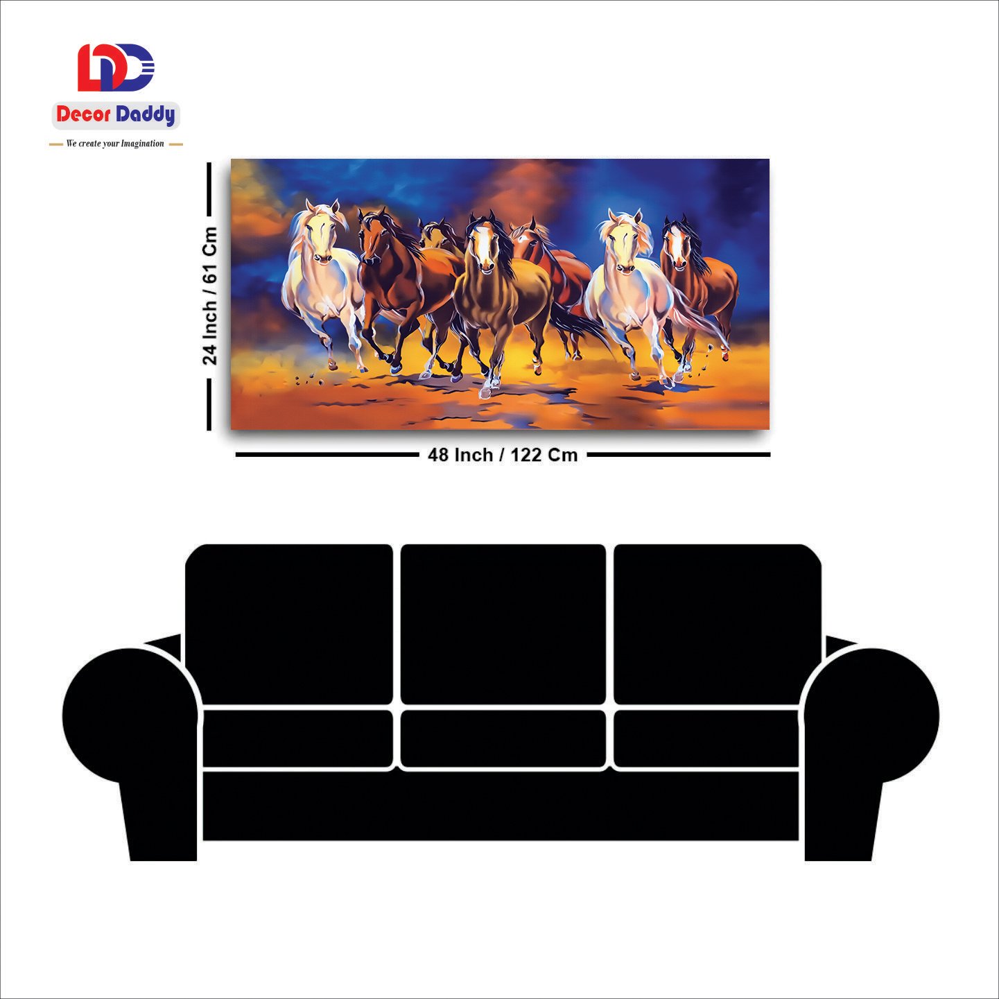 Colorful Seven Horse Running Premium Canvas Wall Painting decorative masterpiece for home decor